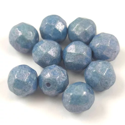 Czech Pressed Round Glass Bead - Faceted - Alabaster Blue Luster - 8mm