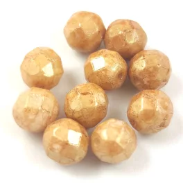   Czech Pressed Round Glass Bead - Faceted - Alabaster Terracotta Luster - 8mm