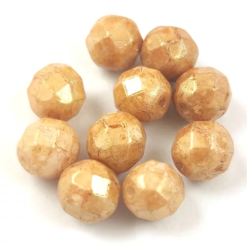 Czech Pressed Round Glass Bead - Faceted - Alabaster Terracotta Luster - 8mm