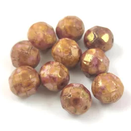   Czech Pressed Round Glass Bead - Faceted - Alabaster Purple Bronze Luster - 8mm