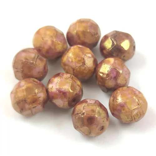 Czech Pressed Round Glass Bead - Faceted - Alabaster Purple Bronze Luster - 8mm