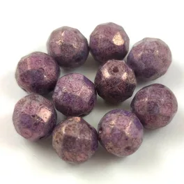   Czech Pressed Round Glass Bead - Faceted - Alabaster Lila Vega Luster - 8mm