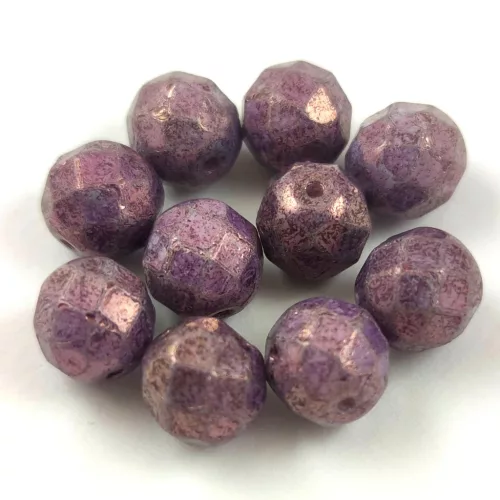 Czech Pressed Round Glass Bead - Faceted - Alabaster Lila Vega Luster - 8mm