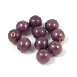   Czech Pressed Round Glass Bead - alabaster purple vega luster - 8mm