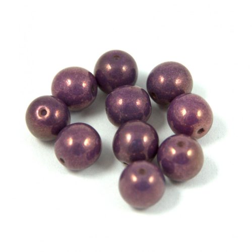Czech Pressed Round Glass Bead - alabaster purple vega luster - 8mm