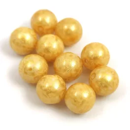   Czech Pressed Round Glass Bead - Alabaster Beige Gold AB - 8mm