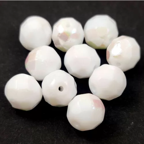 Czech Pressed Round Glass Bead - Faceted - Alabaster AB - 8mm