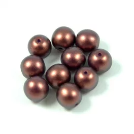 Czech Pressed Round Glass Bead - eggplant golden shine - 8mm
