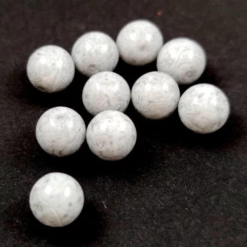 Czech Pressed Round Glass Bead - Milky White Silver - 8mm