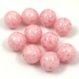 Czech Pressed Round Glass Bead - Milky Light Rose - 8mm