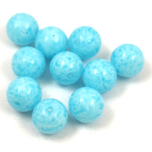 Czech Pressed Round Glass Bead - Milky Turquoise - 8mm