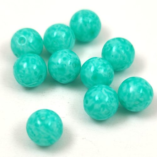 Czech Pressed Round Glass Bead - Milky Green Turquoise - 8mm