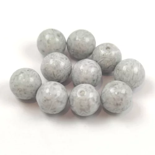 Czech Pressed Round Glass Bead - Milky Grey  - 8mm