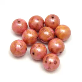   Czech Pressed Round Glass Bead - Alabaster Brown Rose Luster - 8mm