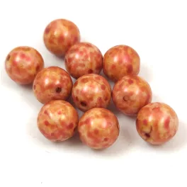   Czech Pressed Round Glass Bead - Alabaster Copper Luster - 8mm