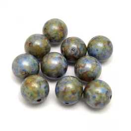   Czech Pressed Round Glass Bead - Alabaster Blue Brown Luster - 8mm