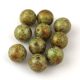 Czech Pressed Round Glass Bead - Alabaster Green Brown Luster - 8mm