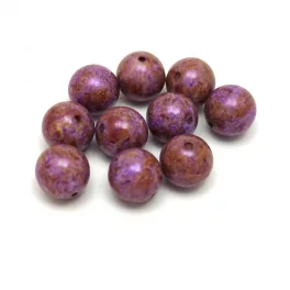   Czech Pressed Round Glass Bead - Alabaster Purple Brown Luster - 8mm