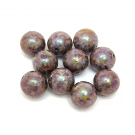   Czech Pressed Round Glass Bead - Alabaster Violet Brown Luster - 8mm