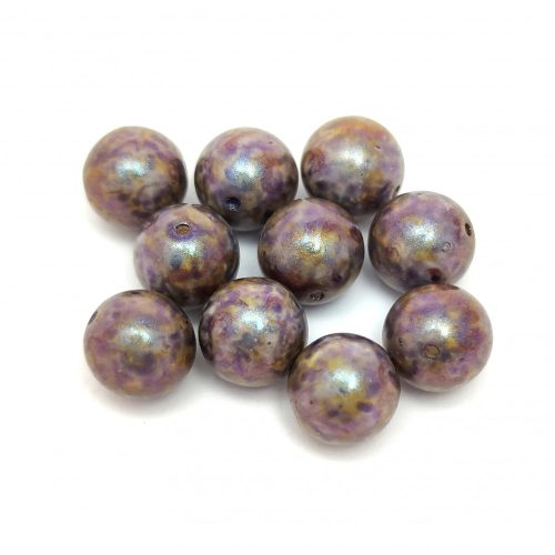 Czech Pressed Round Glass Bead - Alabaster Violet Brown Luster - 8mm