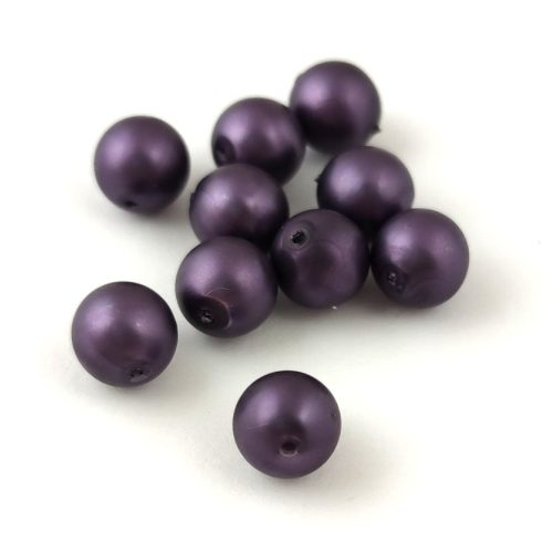 Czech Pressed Round Glass Bead - Matte Pearl Eggplant - 8mm