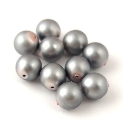 Czech Pressed Round Glass Bead - Matte Pearl Silver - 8mm