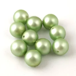   Czech Pressed Round Glass Bead - Matte Pearl Powder Light Green - 8mm