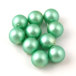   Czech Pressed Round Glass Bead - Matte Pearl Powder Green - 8mm