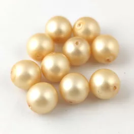   Czech Pressed Round Glass Bead - Matte Pearl Cream Gold - 8mm