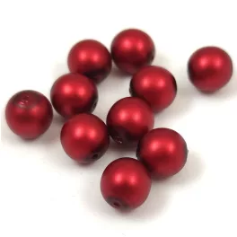 Czech Pressed Round Glass Bead - Matte Pearl Dark Red - 8mm