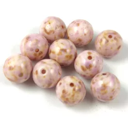   Czech Pressed Round Glass Bead - Alabaster Travertine Light Purple Spotted - 8mm
