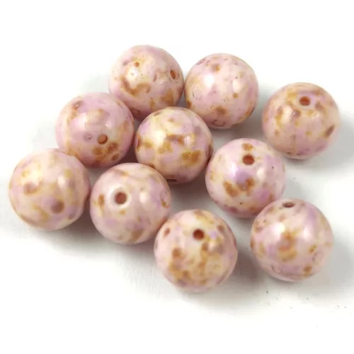 Czech Pressed Round Glass Bead - Alabaster Travertine Light Purple Spotted - 8mm