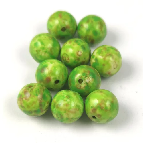 Czech Pressed Round Glass Bead - Alabaster Travertine Jade Spotted - 8mm