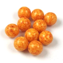  Czech Pressed Round Glass Bead - Alabaster Terracotta Spotted - 8mm