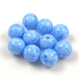   Czech Pressed Round Glass Bead - Alabaster Light Sapphire Spotted - 8mm