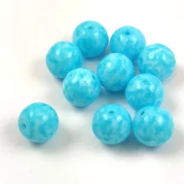   Czech Pressed Round Glass Bead - Alabaster Turquoise Blue Spotted - 8mm