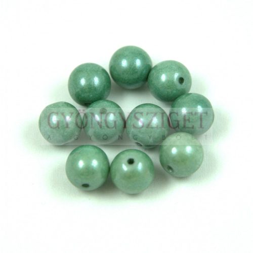 Czech Pressed Round Glass Bead - white green luster - 8mm