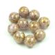 Czech Pressed Round Glass Bead - white copper brown purple luster - 8mm