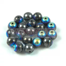 Czech Pressed Round Glass Bead - Hematite AB - 8mm
