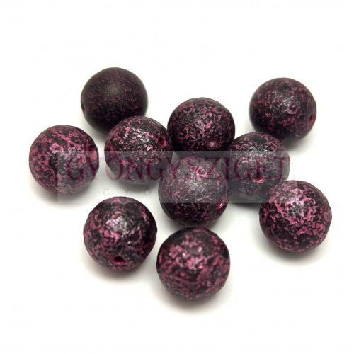 Czech Pressed Round Glass Bead - Etched Jet Purple - 8mm