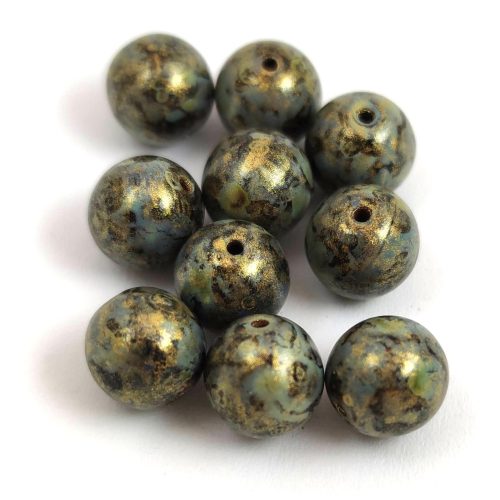 Czech Pressed Round Glass Bead - Jet Brown Gold Luster - 8mm