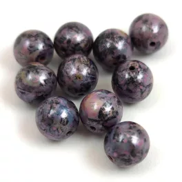 Czech Pressed Round Glass Bead - Jet Pink Brown Luster - 8mm