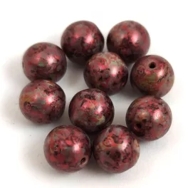 Czech Pressed Round Glass Bead - Jet Copper Luster - 8mm