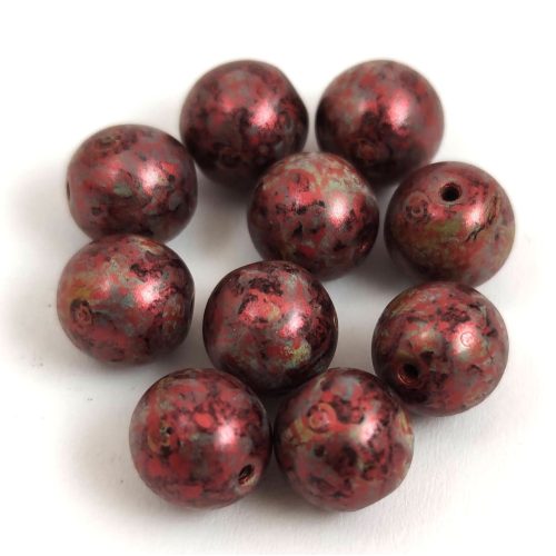 Czech Pressed Round Glass Bead - Jet Copper Luster - 8mm