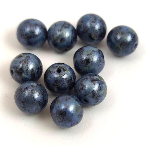 Czech Pressed Round Glass Bead - Jet Blue Luster - 8mm