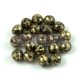 Czech Pressed Round Glass Bead - Jet Gold Patina - 8mm