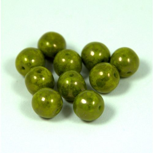 Cseh préselt golyó gyöngy -  világos oliva réz terracotta - 8mm