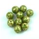 Czech Pressed Round Glass Bead - Green Gold Patina - 8mm