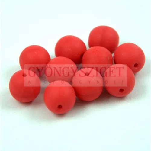 Czech Pressed Round Glass Bead - Matt Red - 8mm