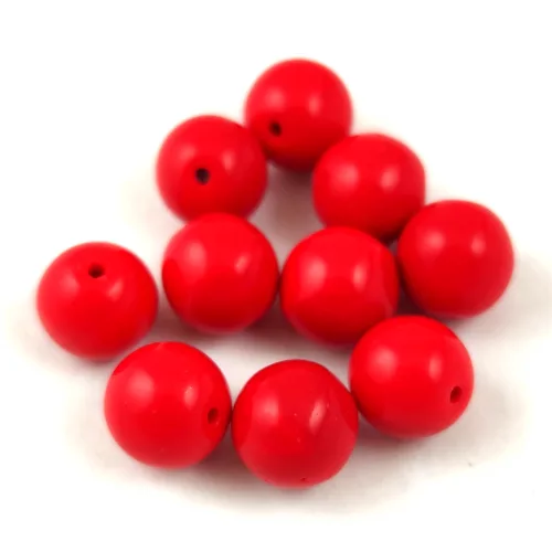 Czech Pressed Round Glass Bead - Opaque Red  - 8mm